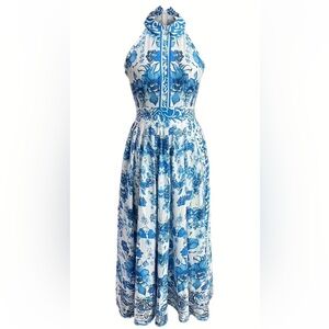 Temu Blue and White Floral Maxi Dress
